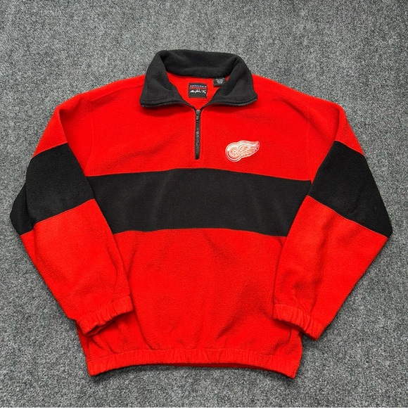 Vintage Detroit Red Wings Magic Johnson T's Fleece 1/4 Zip Pullover - Picture 1 of 9